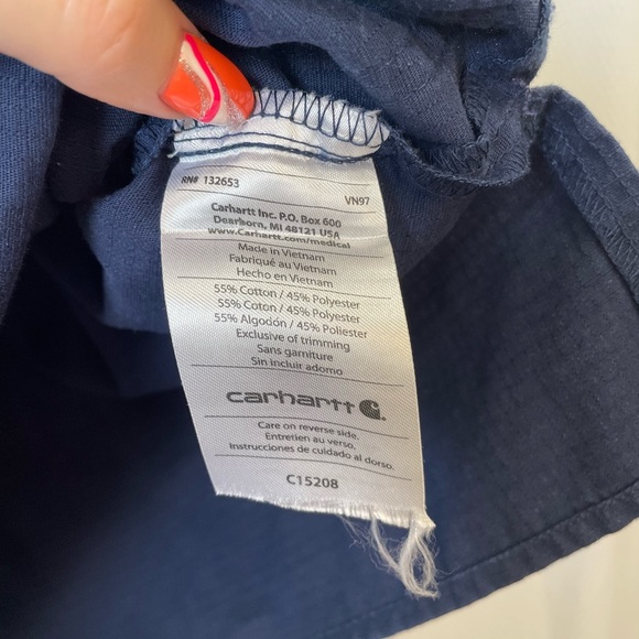 Carhartt Navy Blue V Neck Pocket Ripstop Yoke Scrub Top Size Small - Picture 8 of 9